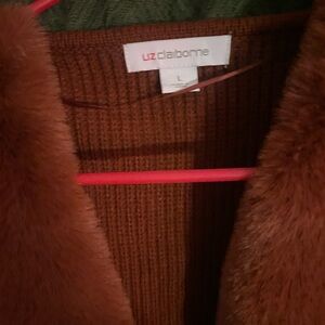 Liz Claiborne Rust Brown Faux Fur-Trim Knit Jacket